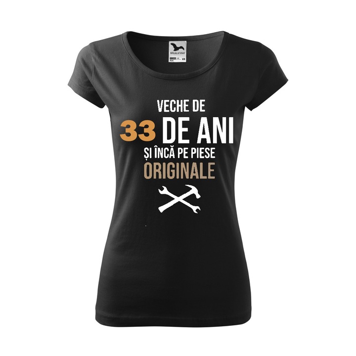 Персонализирана дамска тениска, черна, На 33 години и все още с оригинални части, L