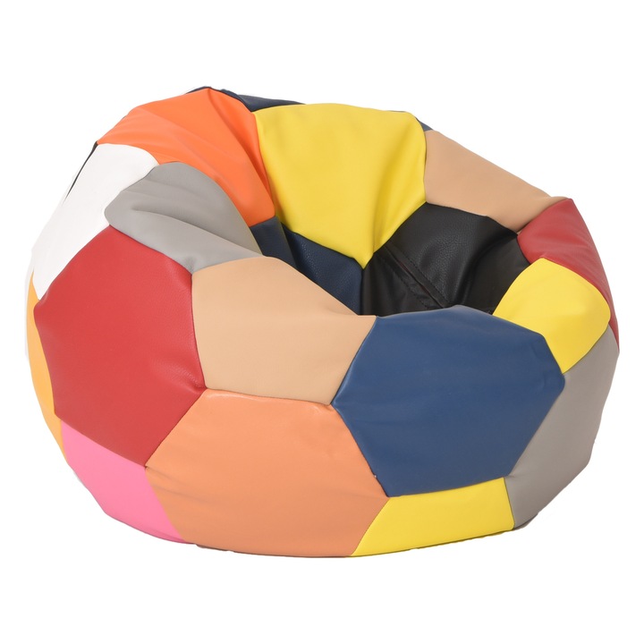 Fotoliu pentru copii (3-10 ani) Minge Telstar Junior - Mozaic (piele eco) umplut cu perle polistiren (fotoliu minge marca Pufrelax) Fabricat in Romania