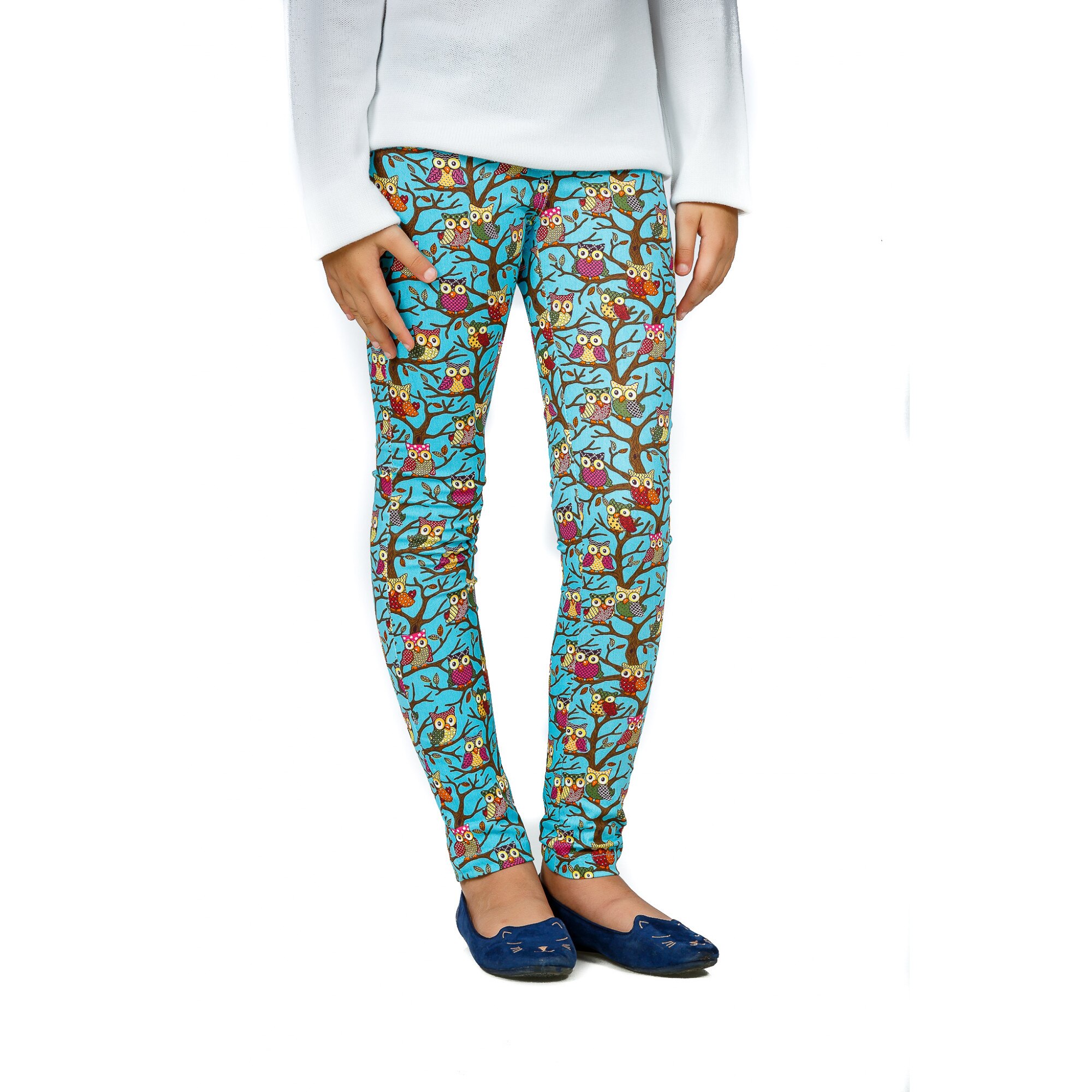 Pantaloni BE YOU, cu imprimeu bufnite, Turcoaz