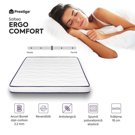 Saltea ortopedica, Prestige, Ergo Comfort, 190x160x18 cm, plasa de arcuri bonell, hipoalergenica, fermitate medie