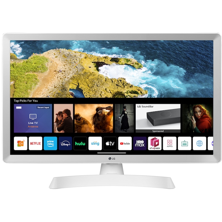 LG 24TQ510S-WZ Smart monitor, 24" VA, HD ready, 1366x768, webOS, AirPlay, Bluetooth, WiFi, képernyőmegosztás, HDMI, USB 2.0, hangszóró, fehér