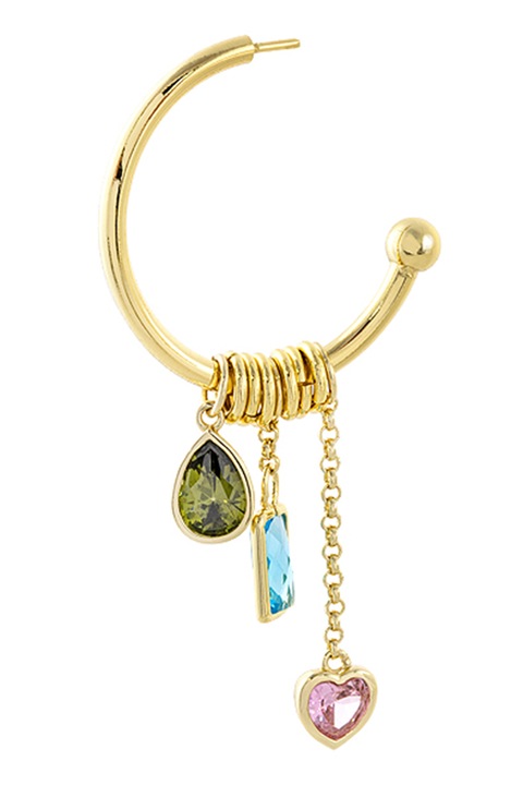 Loisir by Oxette, Cercei placati cu aur de 14K si decorati cu cristale, Verde, Auriu, Roz
