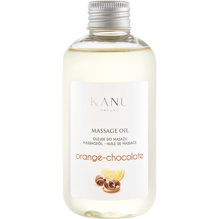 Masszázsolaj naranccsal és csokoládéval, Kanu Nature, hidratáló, regeneráló és revitalizáló, 200 ml