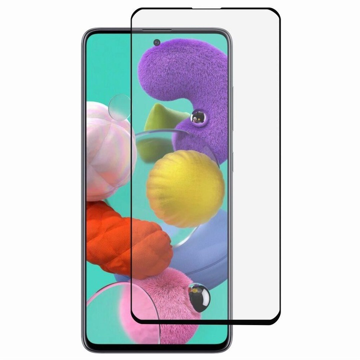 Képernyővédő fólia Samsung Galaxy A51 / A51 5G telefonhoz, üveg és kerámia hibrid, teljes ragasztó, fekete