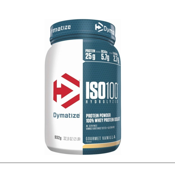 Суроватъчен протеин Dymatize ISO100, Хидролизиран, Изолат, вкус гурме ванилия, 932g