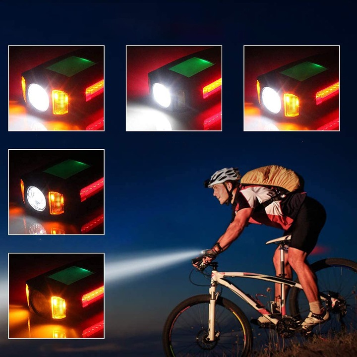 LED kerékpáros fényszóró cikloszámítógéppel, 5 világítási és hangzási mód, nagy LCD, sebességkijelző, beépített kürt, vízálló, USB töltés, YWX, fekete