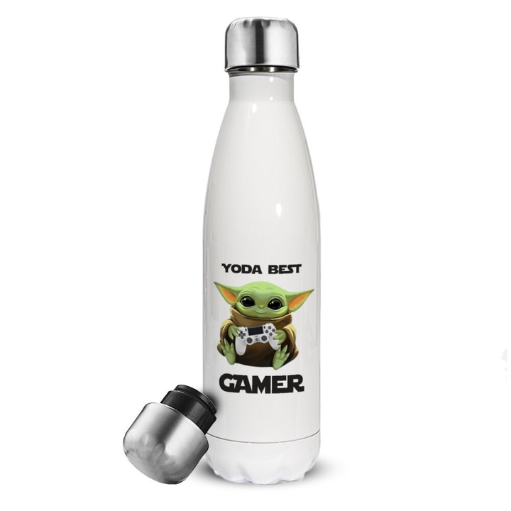 Termos Yoda Best Gamer, Otel inoxidabil, 500 ml, Alb