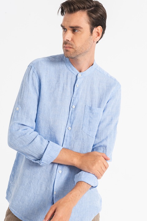 United Colors of Benetton, Camasa de in cu buzunar pe piept, Albastru melange