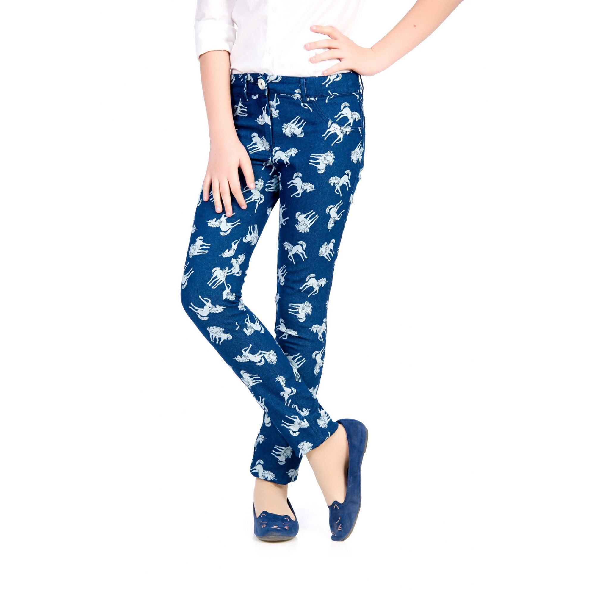 Pantaloni BE YOU, cu imprimeu bufnite, Denim