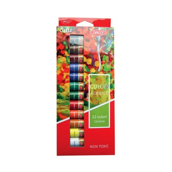 Tempera acrilica 12 culori in tub 12 ml Daco CU312 Tempera acrilica 12 culori in tub 12 ml Daco CU312