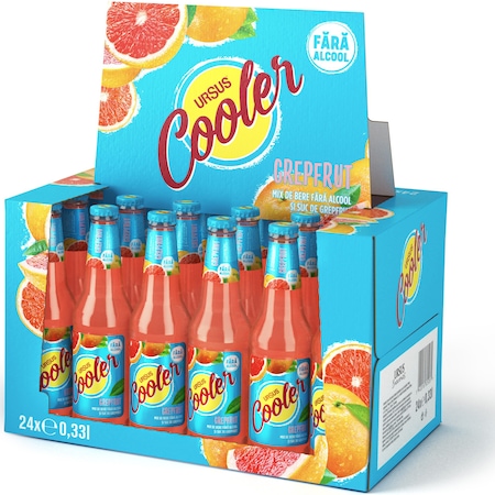 Bere fara alcool cu grapfruit Ursus Cooler, sticla, 24 x 0.33l