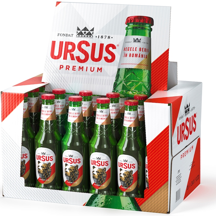 Bere blonda Ursus Premium, sticla, 24 x 0.33l