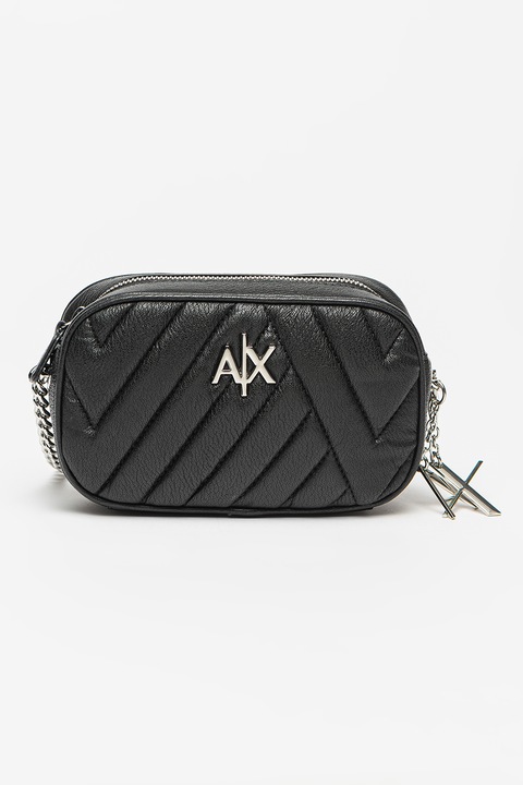 ARMANI EXCHANGE, Ökológiai bőr crossbody táska steppelt megjelenéssel, Fekete