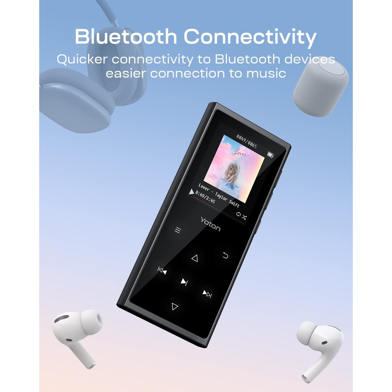 MP3 Player Yoton 16 GB, HiFi, Bluetooth 5.0, cu card de 64 GB inclus