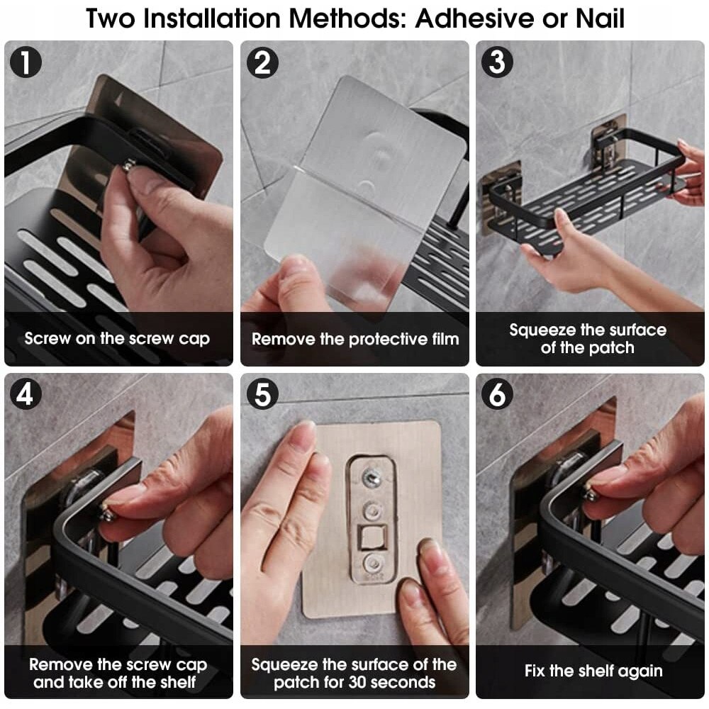 Set 2 rafturi colt baie, Aluminiu, 29x22x5.5cm, Negru - eMAG.ro