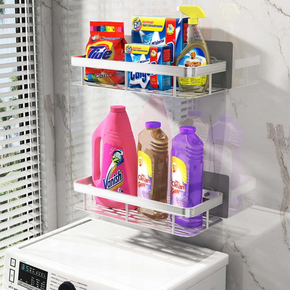 Set 2 rafturi baie, Aluminiu, 31.5x13.5x5 cm, Argintiu - eMAG.ro