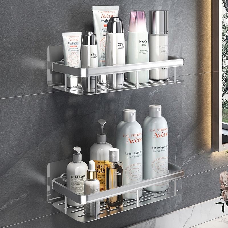 Set 2 rafturi baie, Aluminiu, 31.5x13.5x5 cm, Argintiu - eMAG.ro