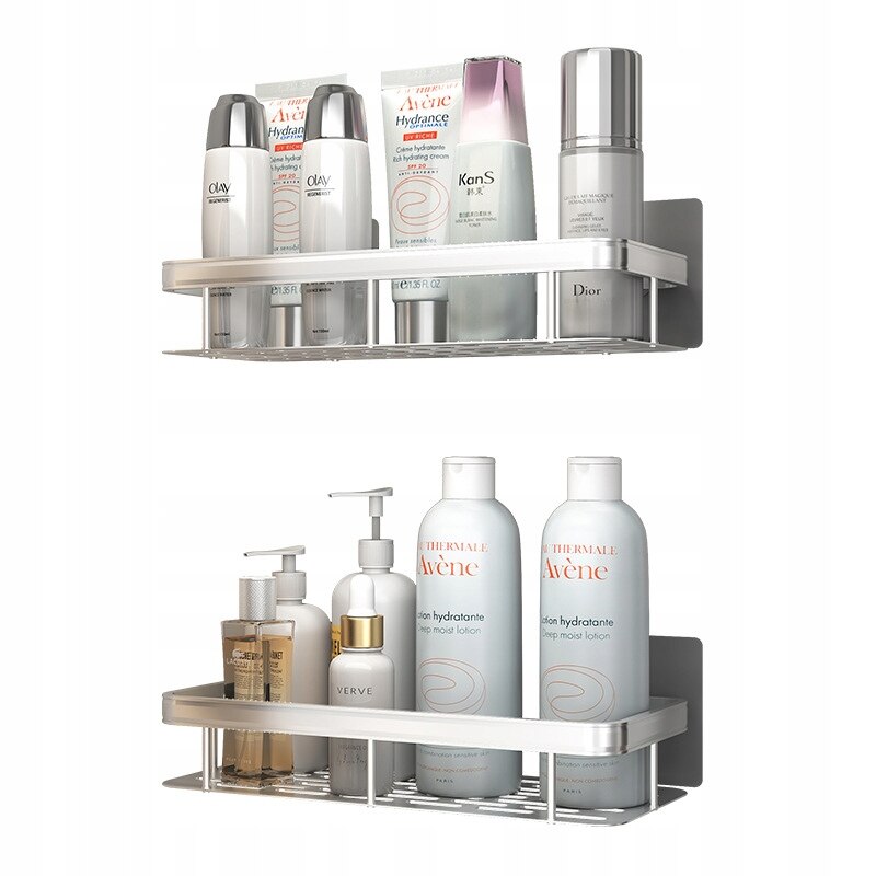 Set 2 rafturi baie, Aluminiu, 31.5x13.5x5 cm, Argintiu - eMAG.ro