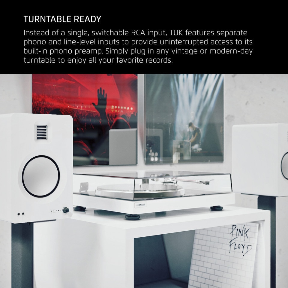 Set 2 Boxe active Kanto TUK Alb Mat, 130W RMS, Bluetooth aptX HD, DAC USB, cu difuzoare din aluminiu