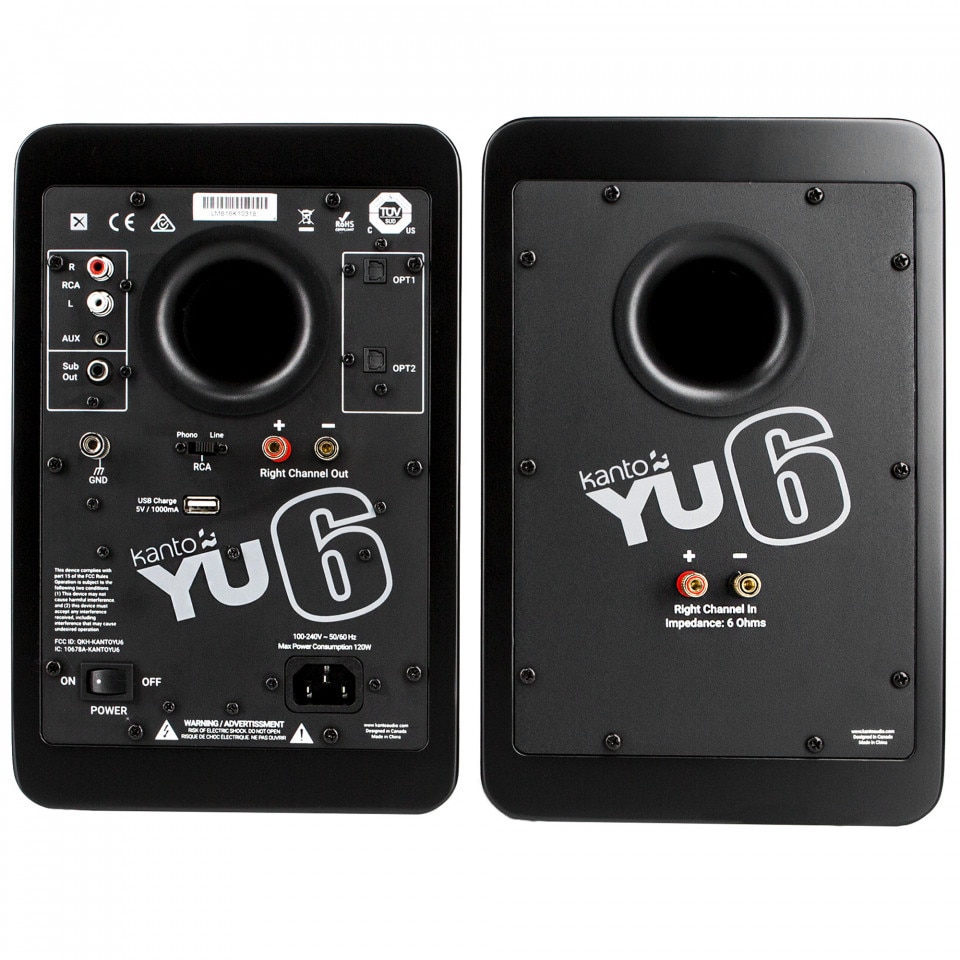 Set 2 Boxe active Kanto YU6 Negru Mat, 100W RMS, Bluetooth aptX, difuzoare Kevlar