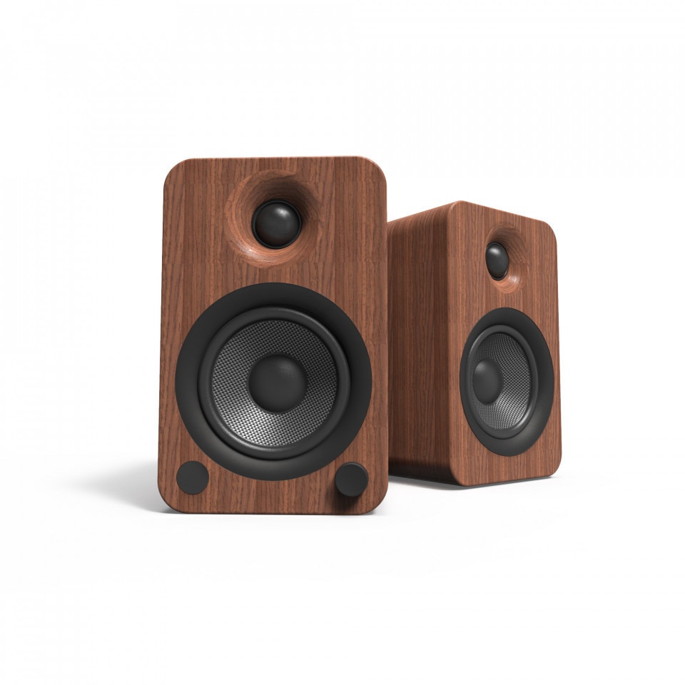 Set 2 Boxe active Kanto YU4 Walnut, 70W RMS, Bluetooth aptX, difuzoare Kevlar