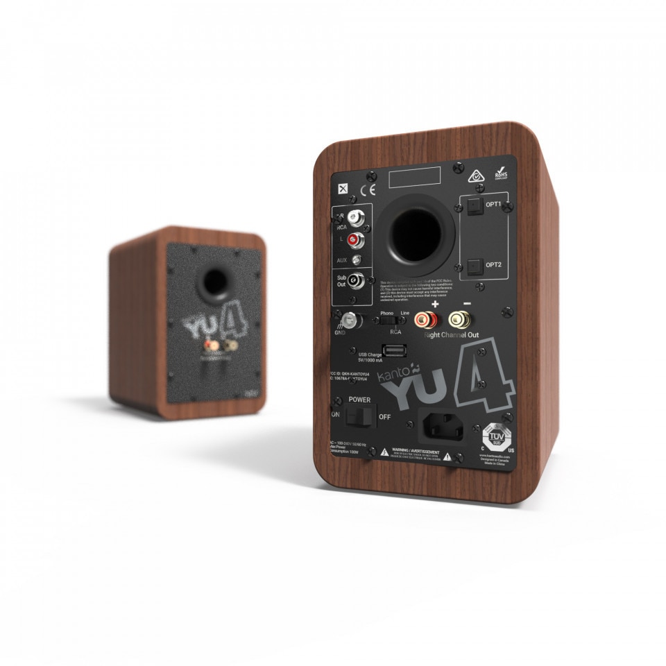 Set 2 Boxe active Kanto YU4 Walnut, 70W RMS, Bluetooth aptX, difuzoare Kevlar