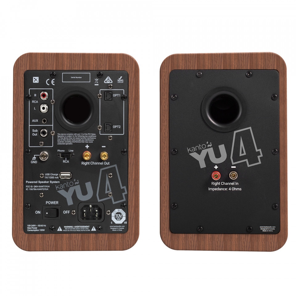 Set 2 Boxe active Kanto YU4 Walnut, 70W RMS, Bluetooth aptX, difuzoare Kevlar
