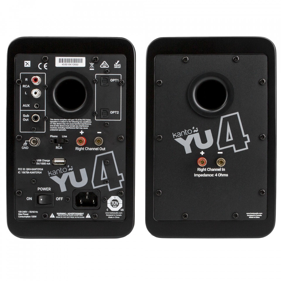 Set 2 Boxe active Kanto YU4 Negru Mat, 70W RMS, Bluetooth aptX, difuzoare Kevlar