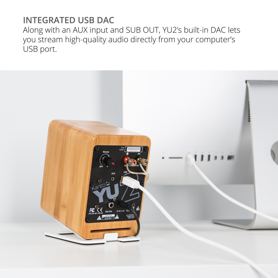 Set 2 Boxe active Kanto YU2 Walnut, 50W RMS, DAC USB, difuzoare Kevlar