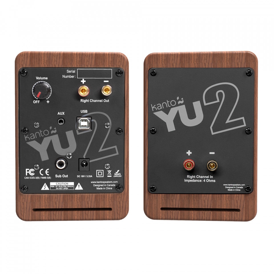 Set 2 Boxe active Kanto YU2 Walnut, 50W RMS, DAC USB, difuzoare Kevlar