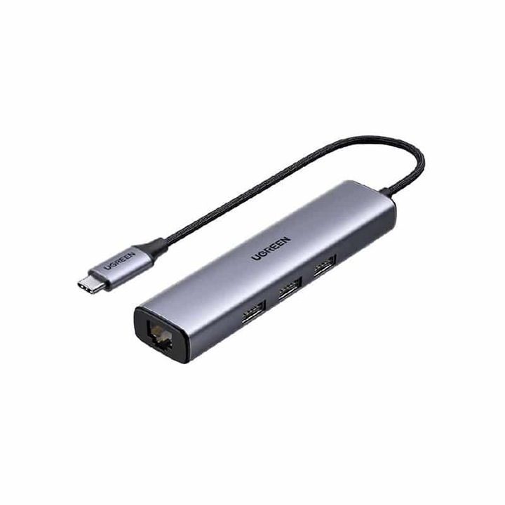 Ugreen 20917 CM475, Хъб Multiport USB Type-C 4 в 1, 3 x USB 3.0, 1 x Gigabit RJ45, Space Gray