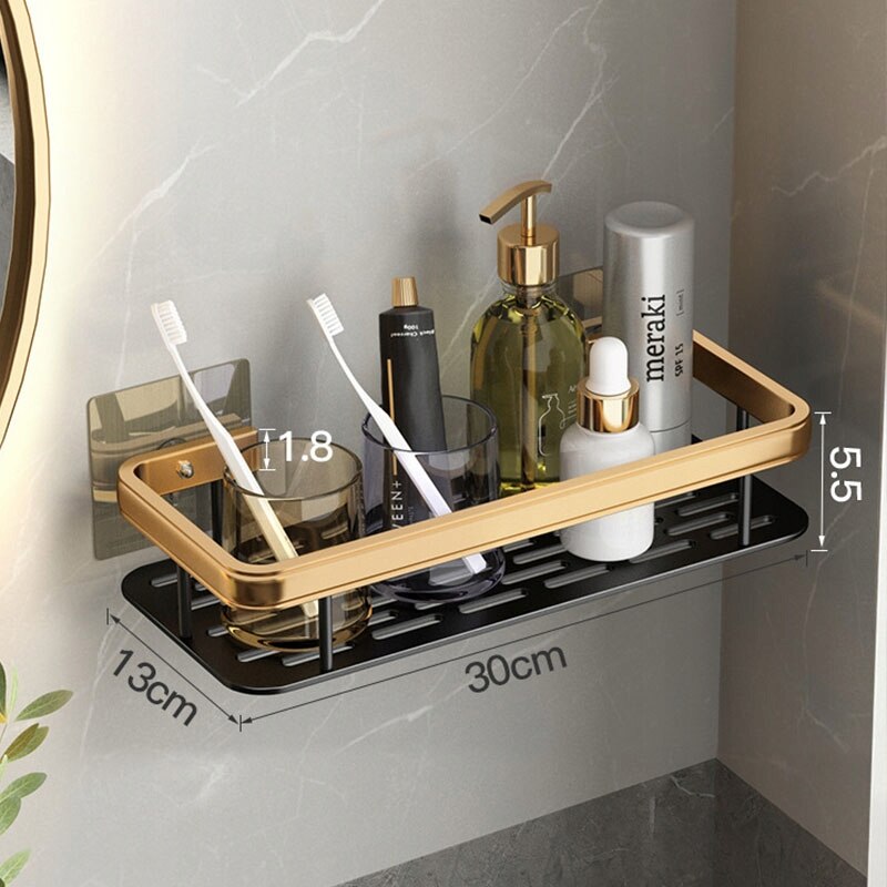 Set 2 rafturi baie, Aluminiu, 31.5x13.5x5 cm, Negru/Auriu - eMAG.ro