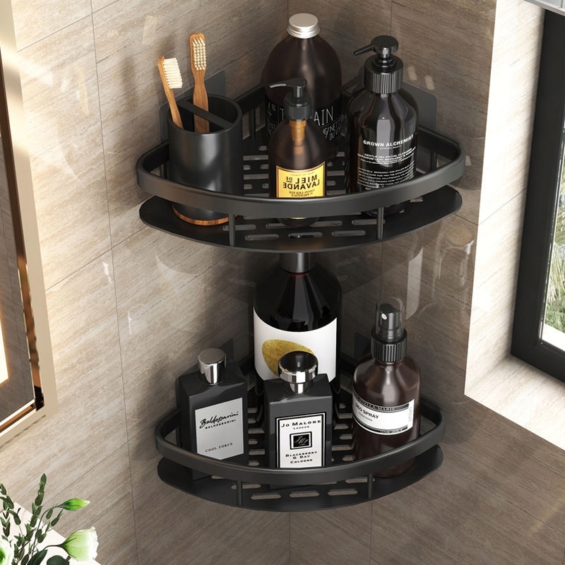 Set 2 rafturi colt baie, Aluminiu, 29x22x5.5cm, Negru - eMAG.ro