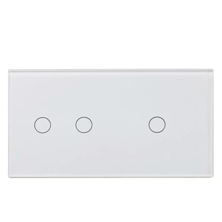 Placa tactila sticla, alba, pentru intrerupator dublu si intrerupator simplu, cu touch