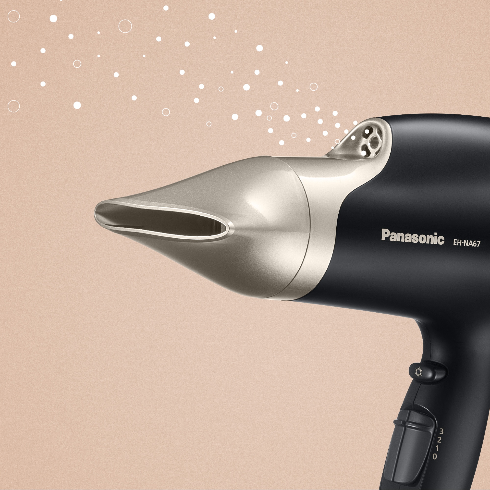 Сешоар Panasonic EH-NA67PN825, 2000W, Nanoe technology™ за защита на косата  и скалпа, 4 температурни стъпки, 3 скорости, Розов/Златист