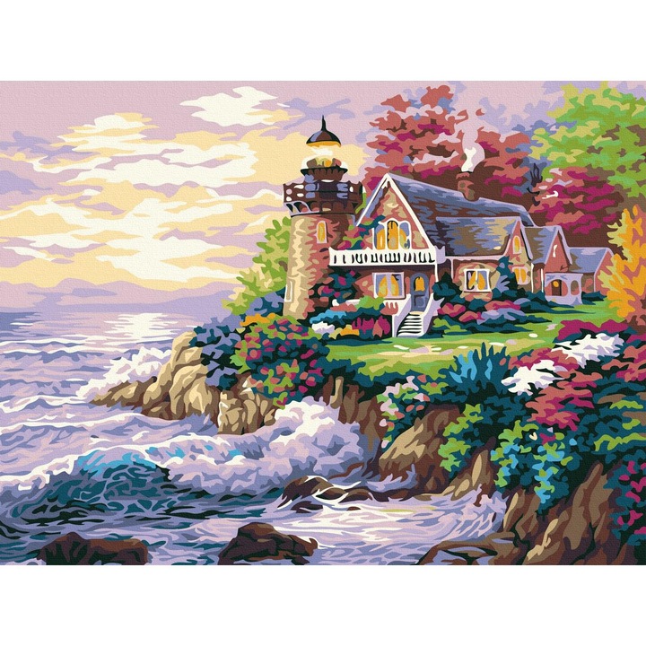 Рисуване по номера ITA ART, Къща с фар до бурното море, 30х40см, Многоцветен