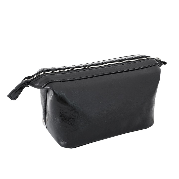 Trusa cosmetice, portfard, necessaire, din piele naturala, neagra, TT105