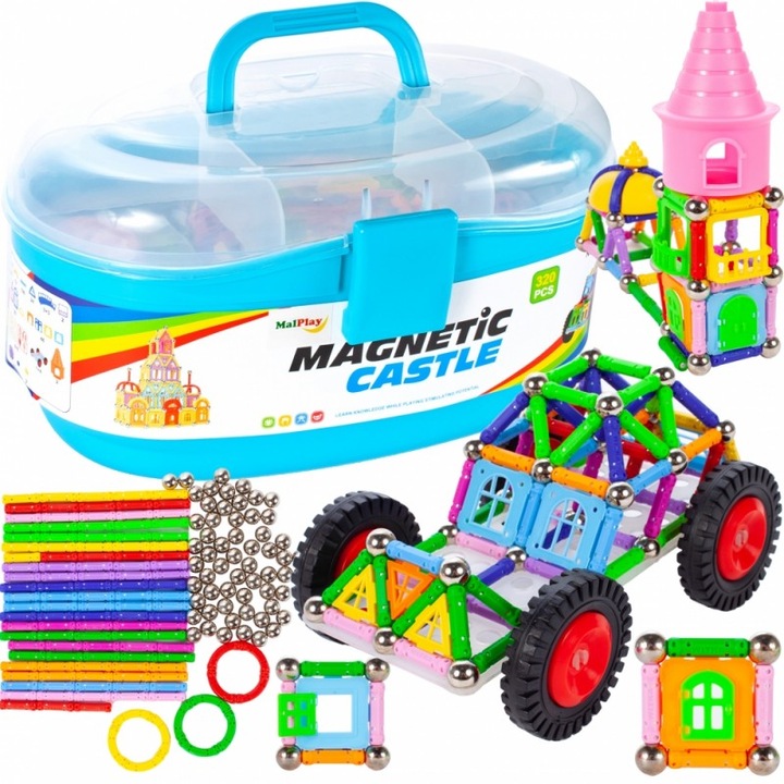 IdealStore MAGNETIC KIDS Интелигентен конструктор, образователен и креативен, 328 елемента, развива креативното мислене и смъртните умения на децата