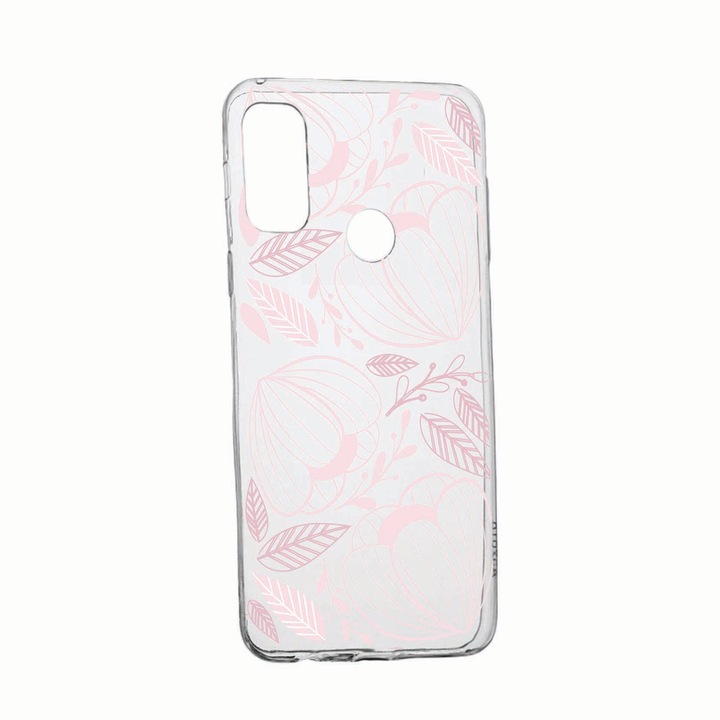 Силиконов калъф Unique за Huawei P Smart (2020), Pink Flowers, Transparent TR 113