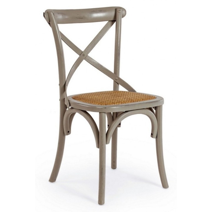 Scaun din lemn gri antichizat cu sezut din rattan maro Cross 50.5 cm x 52 cm x 87 h x 46 h1