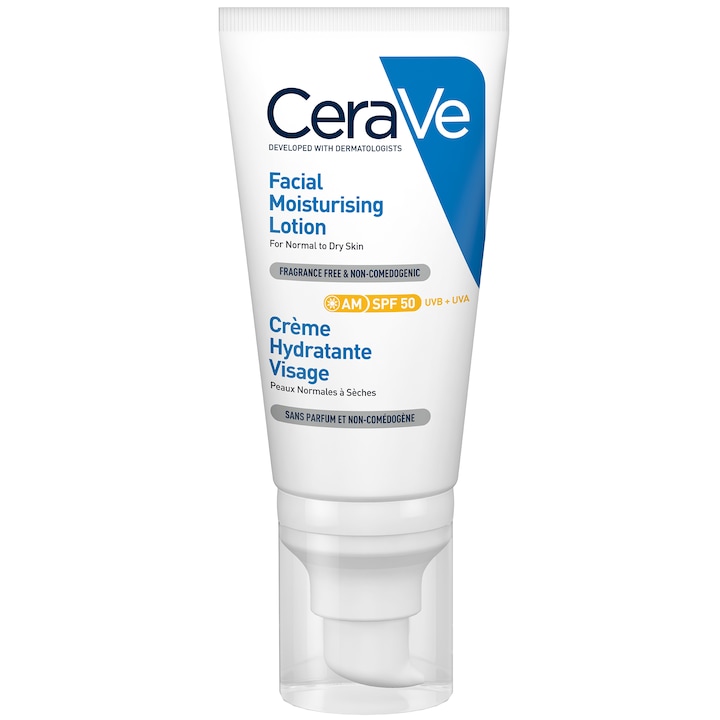 Хидратиращ крем за лице CeraVe SPF 50, За нормална /суха кожа, 52 мл