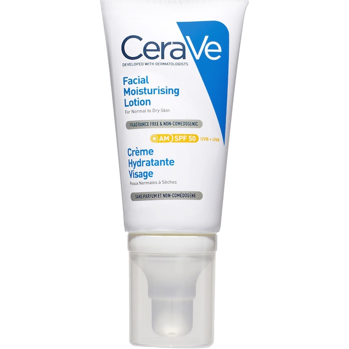 Хидратиращ крем за лице CeraVe SPF 50, За нормална /суха кожа, 52 мл
