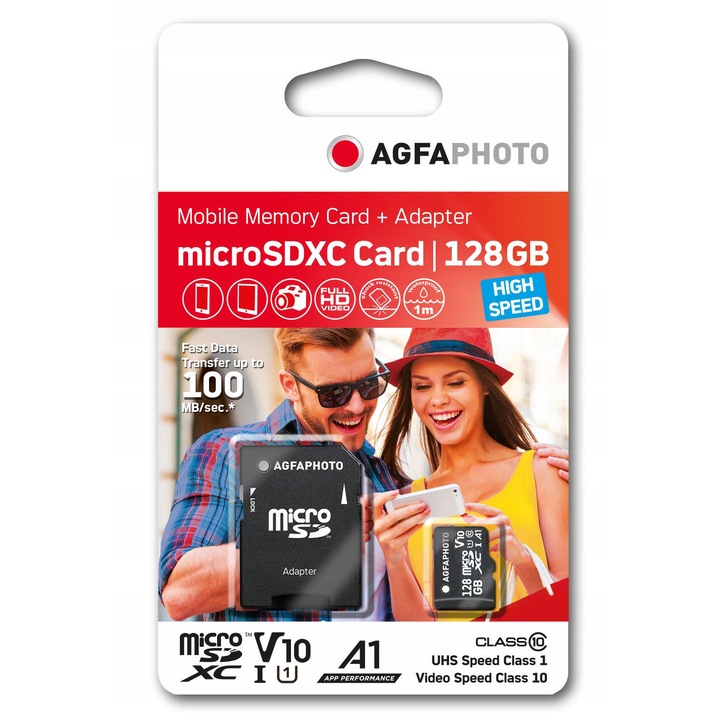 Card Micro SDXC Agfa 128GB 100MB/s U1 V10 plus adaptor