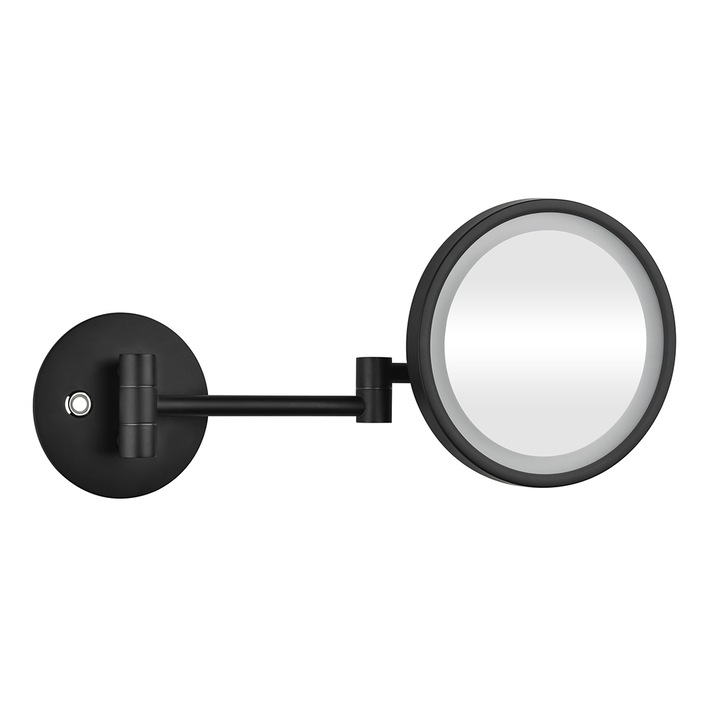 Огледало Bemeta DARK, Козметично, С LED осветление, Черен мат, 255 × 200 × 400 mm, ø 200 mm