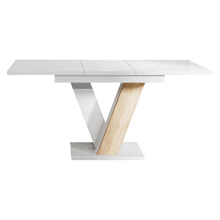 Masa Herkulan, Mirjan24, 120x80x76 cm, alb lucios / stejar sonoma