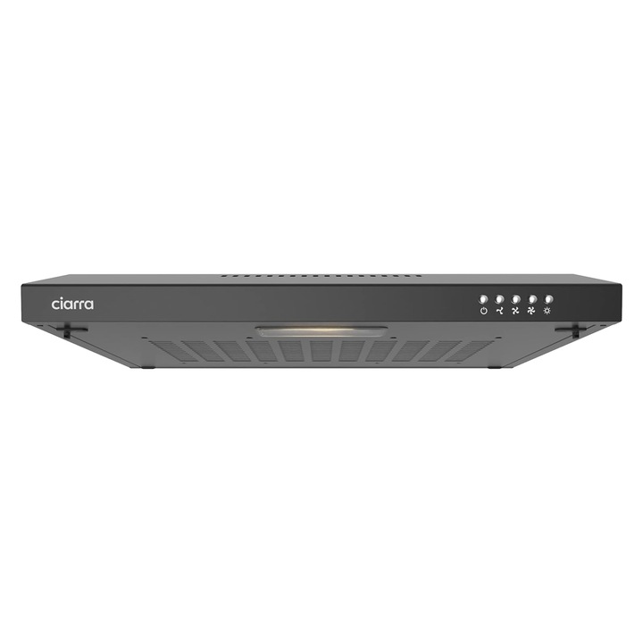 Аспиратор за вграждане Ciarra, CBCB6903-OW, 60 см, 3 степени на мощност, 220 м³/ч, рециркулационен и изпускателен режим, акрилен филтър, механичен панел, LED светлини, черен