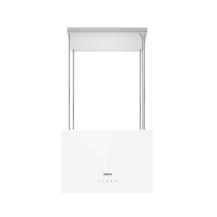 Островен аспиратор Ciarra, CBCS4850-OW, 48 cm, 700m³/h, клас A++, рециркулация на въздуха, въглероден филтър, 3 нива на мощност, функция за усилване, управление чрез приложение, антибактериална UV светлина, бяло/неръждаема стомана