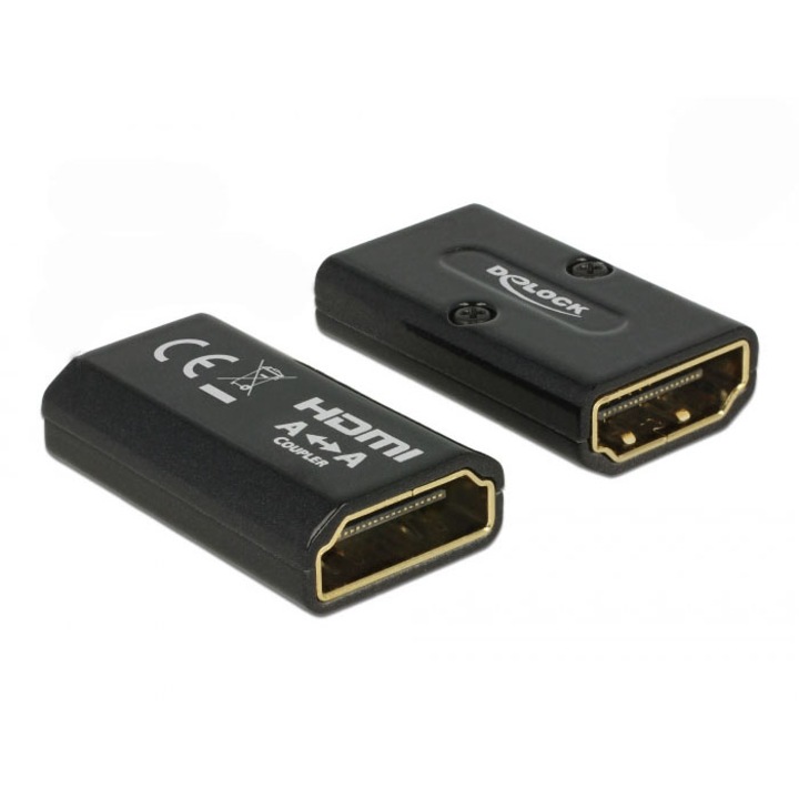 HDMI адаптер, DELOCK, Ethernet, HDMI-A - HDMI-A, 4K, черен