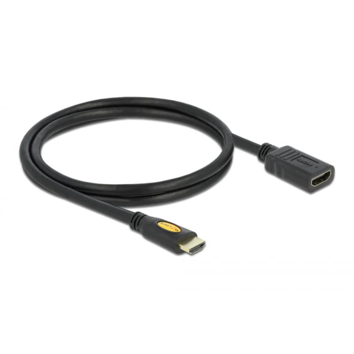 Cablu prelungitor HDMI de mare viteza, Delock, Cu Ethernet, A mascul/fem, 1 m, Negru
