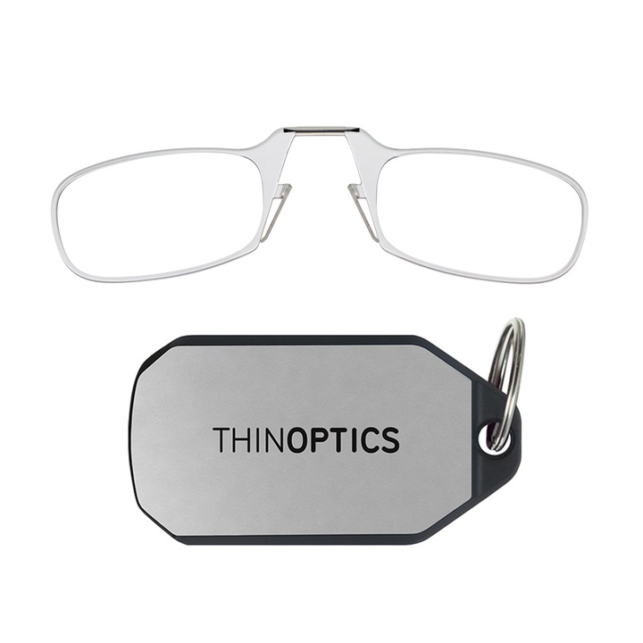 Очила за четене Thinoptics без рамена, +1.00, ултра тънки, с метална кутия за ключове, приставка за ключове, прозрачни